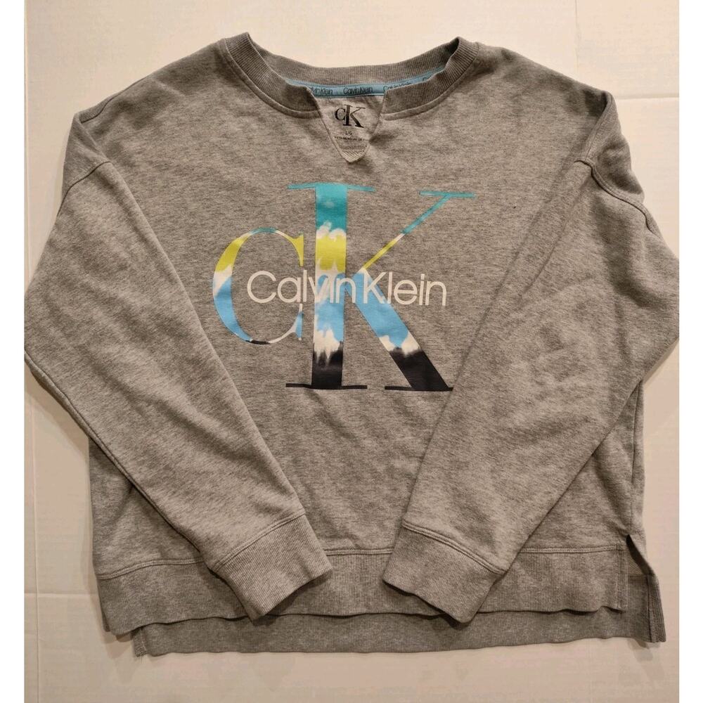 Calvin Klein Womens Sweater Size-L Cropped Gray Cotton Blend